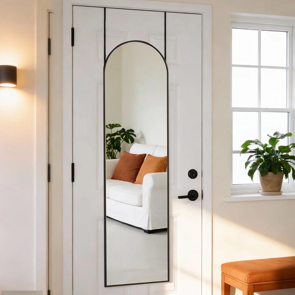 47" Black Aluminum Arch Over the Door Framed Accent Mirror