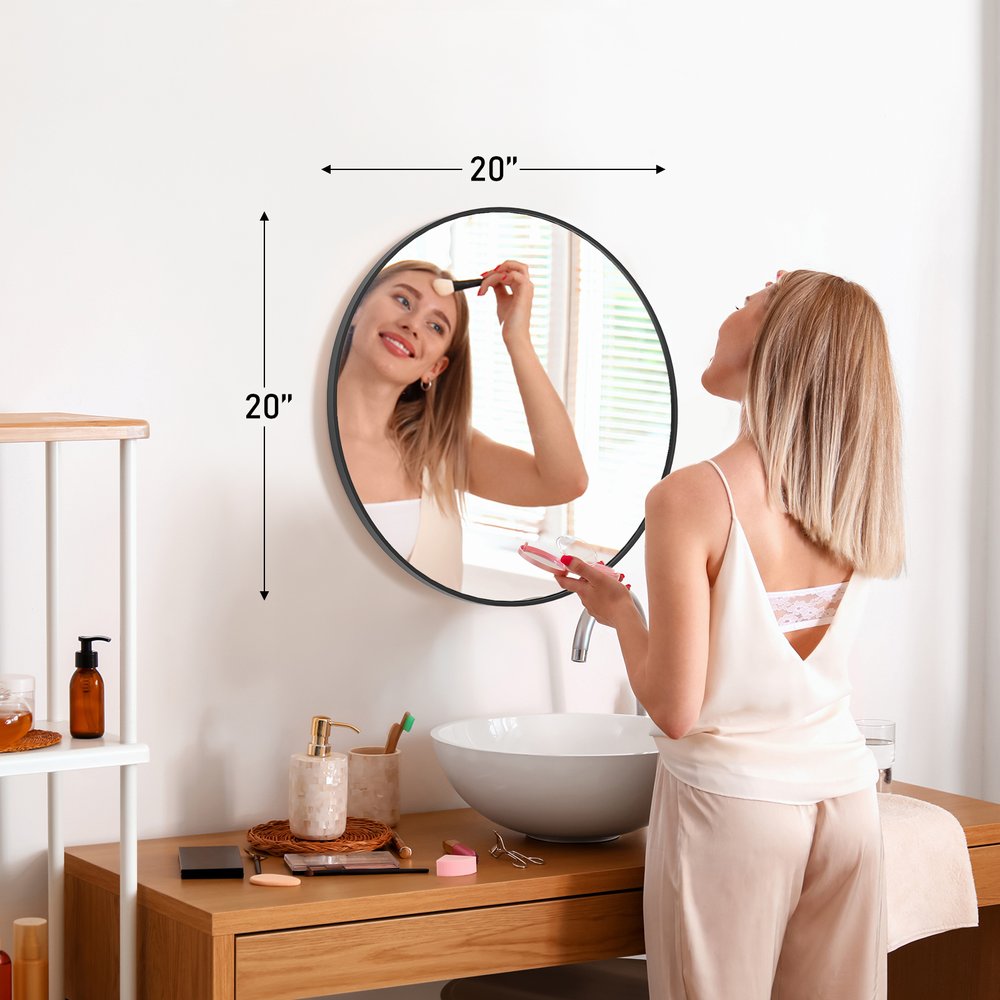 20" Black Aluminum Round Framed Accent Mirror