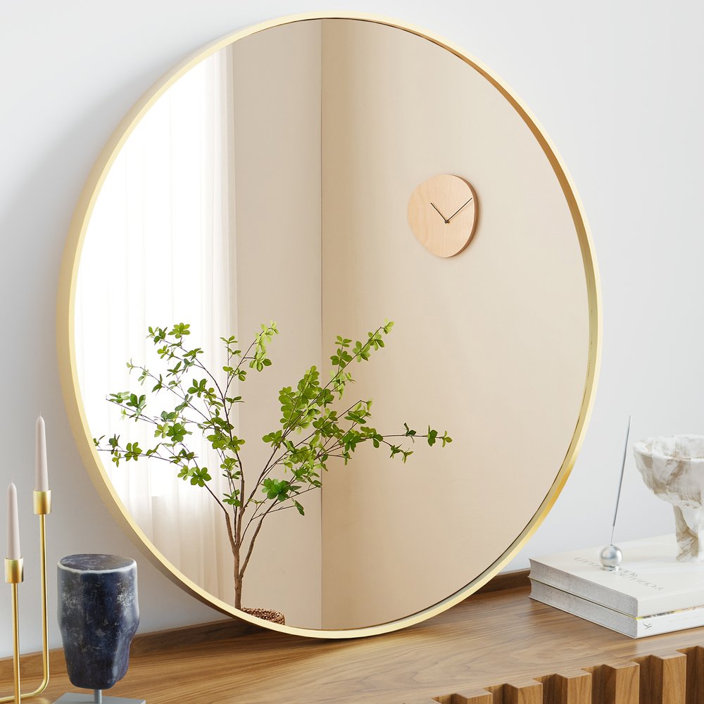 24" Gold Aluminum Round Framed Accent Mirror