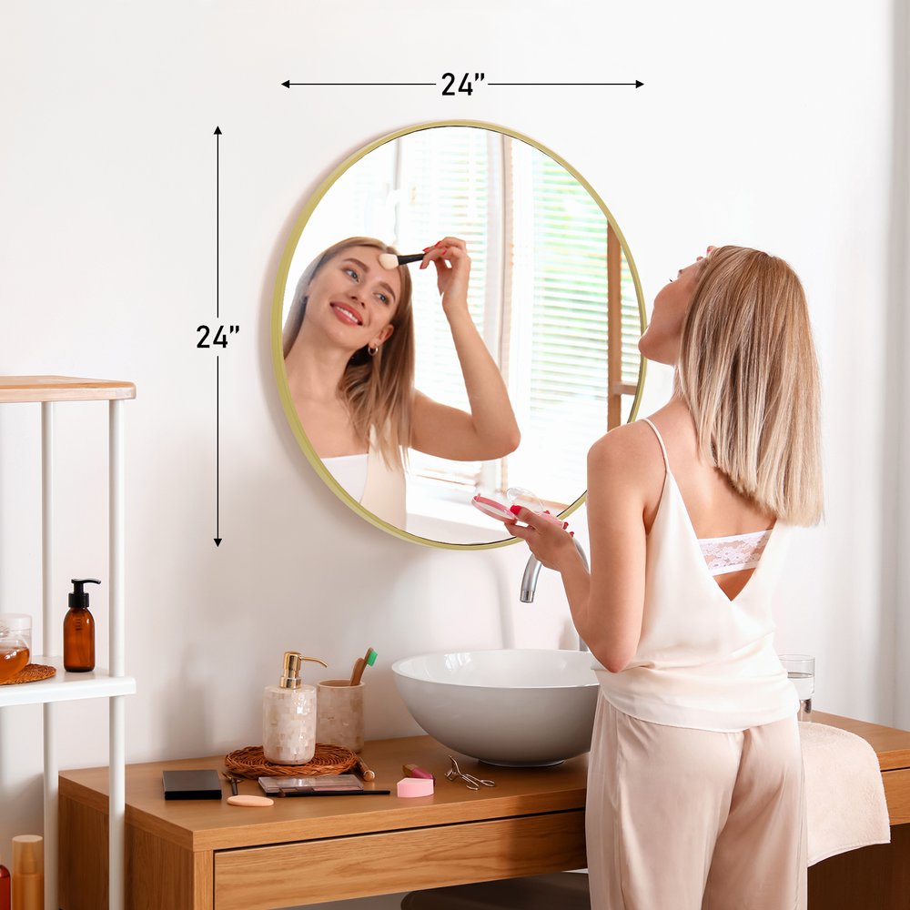 24" Gold Aluminum Round Framed Accent Mirror