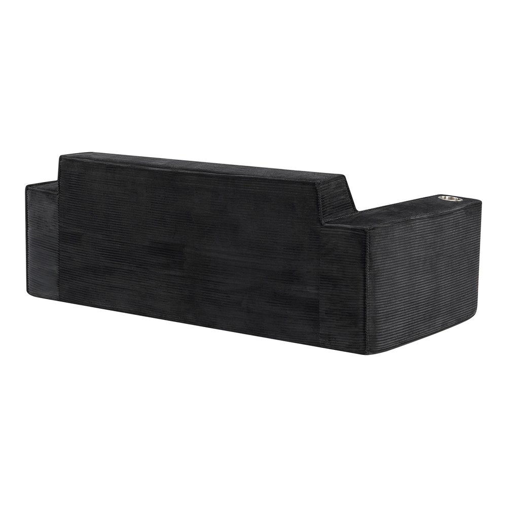 76" Black Corduroy Sofa With Toss Pillows