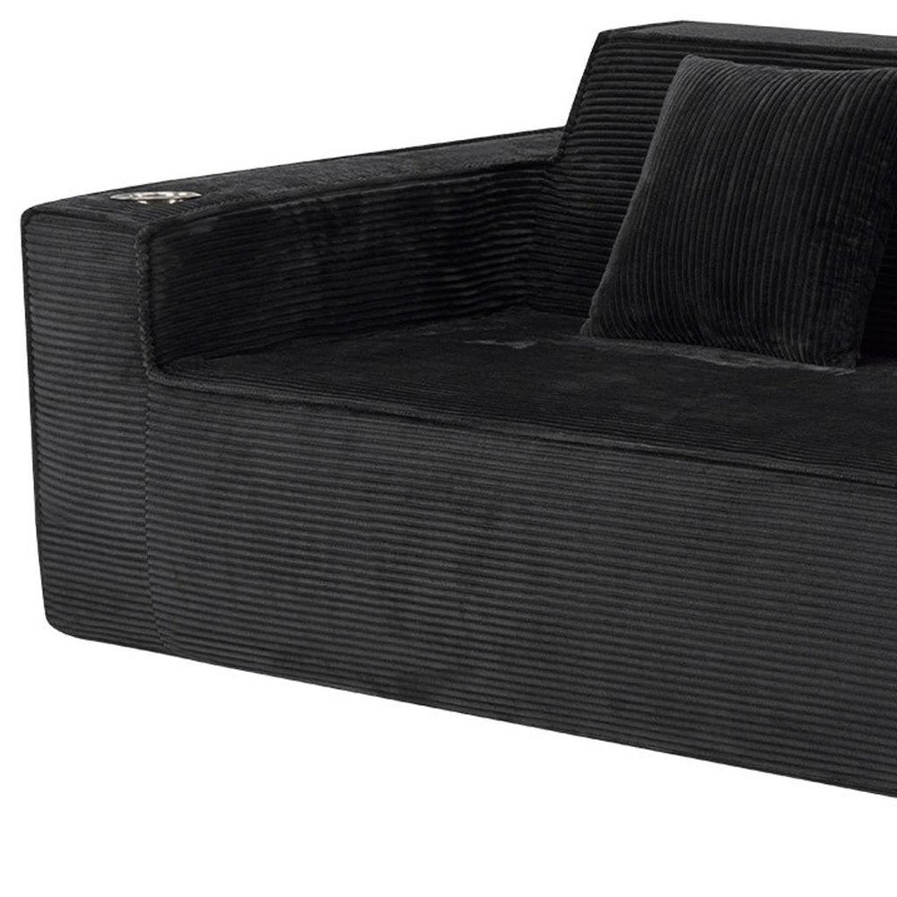 76" Black Corduroy Sofa With Toss Pillows