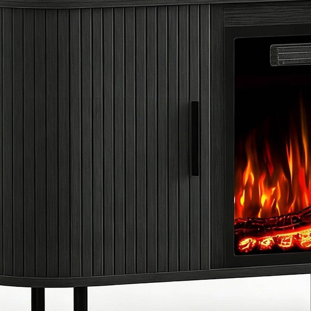 65" Black Wood Fireplace Entertainment Center With Fireplace