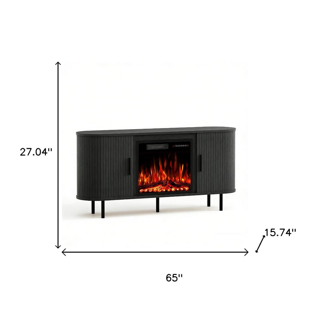 65" Black Wood Fireplace Entertainment Center With Fireplace