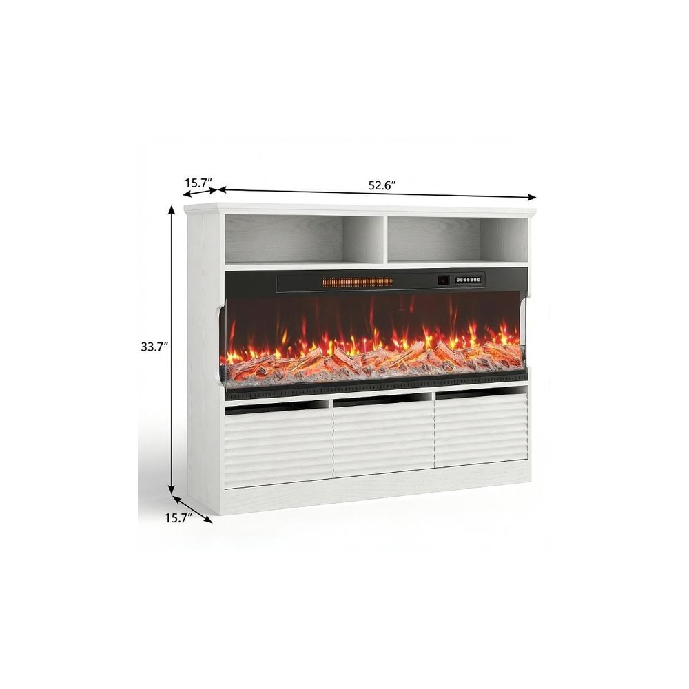 53" White Wood Fireplace Entertainment Center With Fireplace