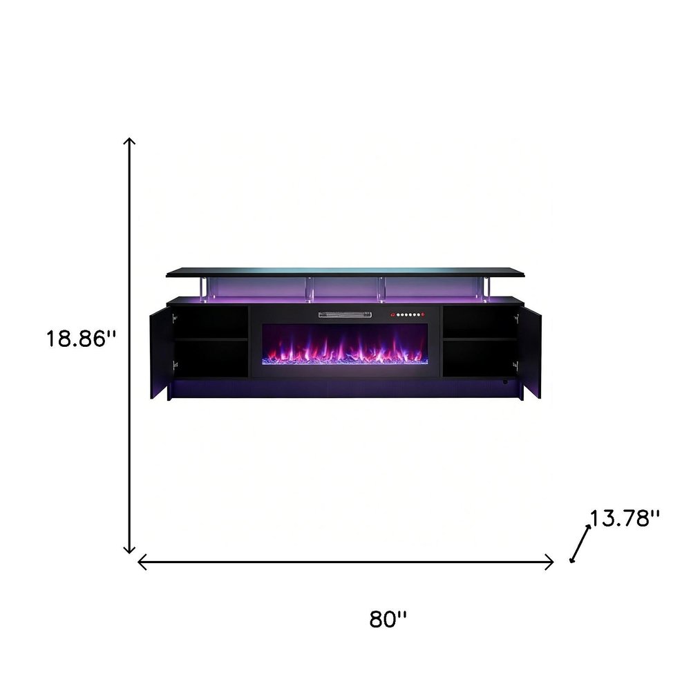 80" Black Wood Fireplace Entertainment Center With Fireplace