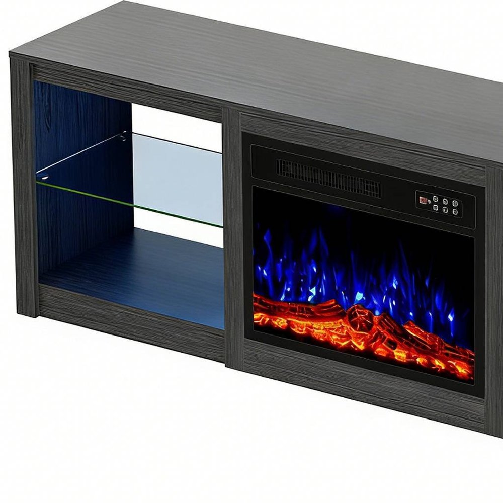 70" Black Wood Fireplace Entertainment Center With Fireplace