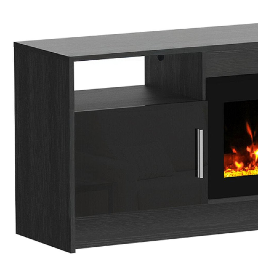 70" Black Wood Fireplace Entertainment Center With Fireplace