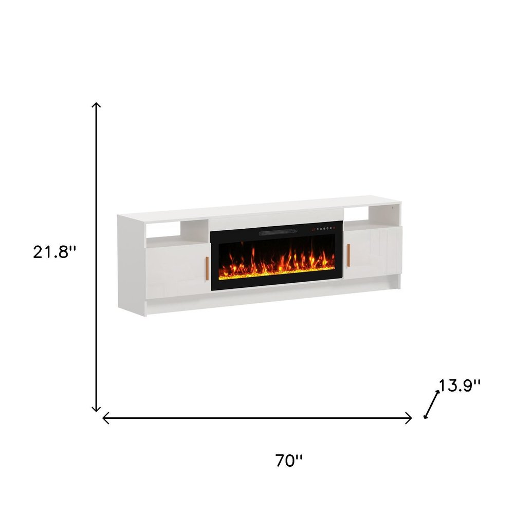 70" White Wood Fireplace Entertainment Center With Fireplace