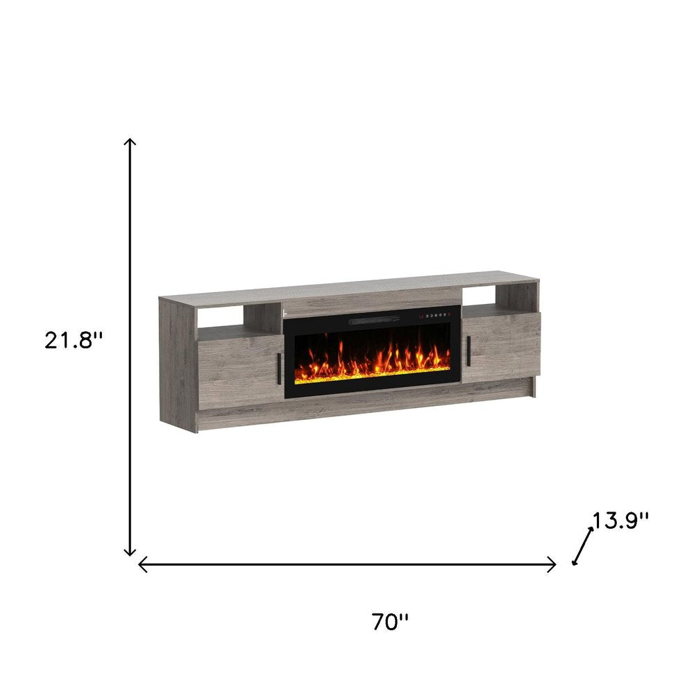 70" Gray Wood Fireplace Entertainment Center With Fireplace