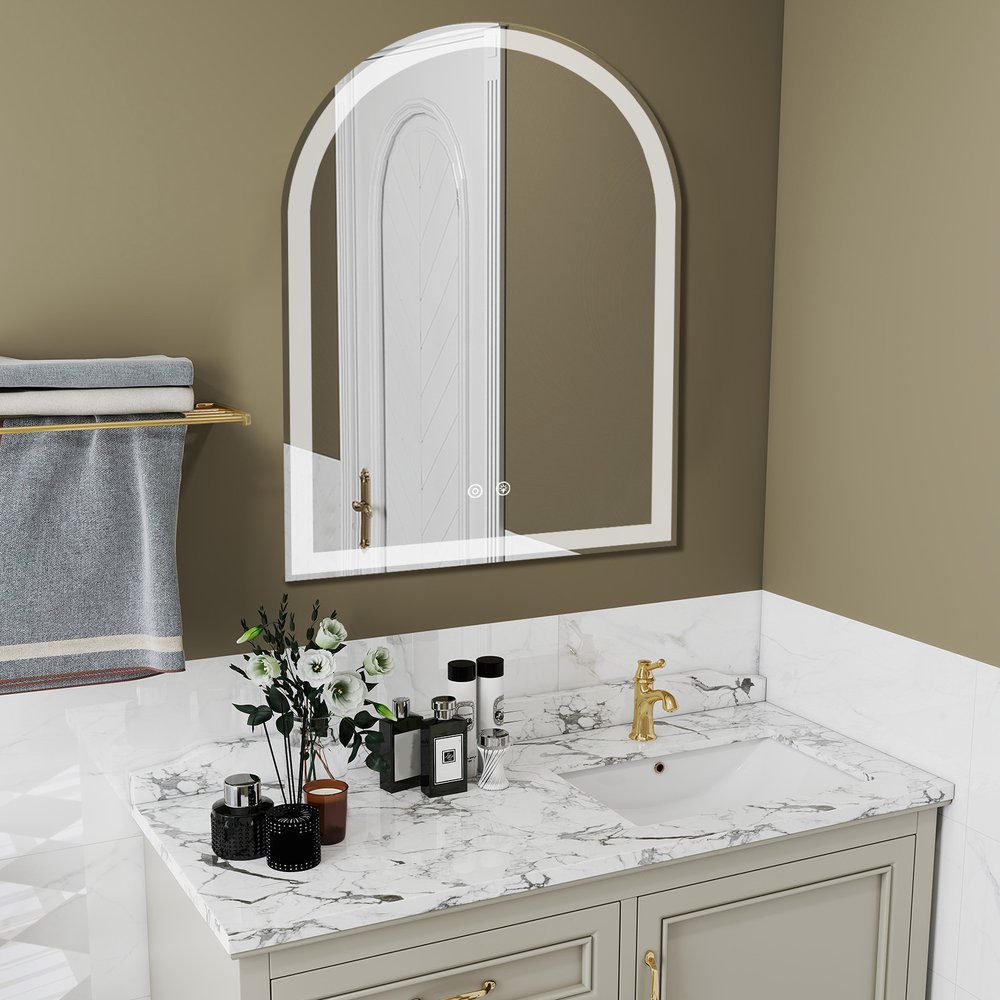 28" Arch Lighted Frameless Bathroom Vanity Mirror