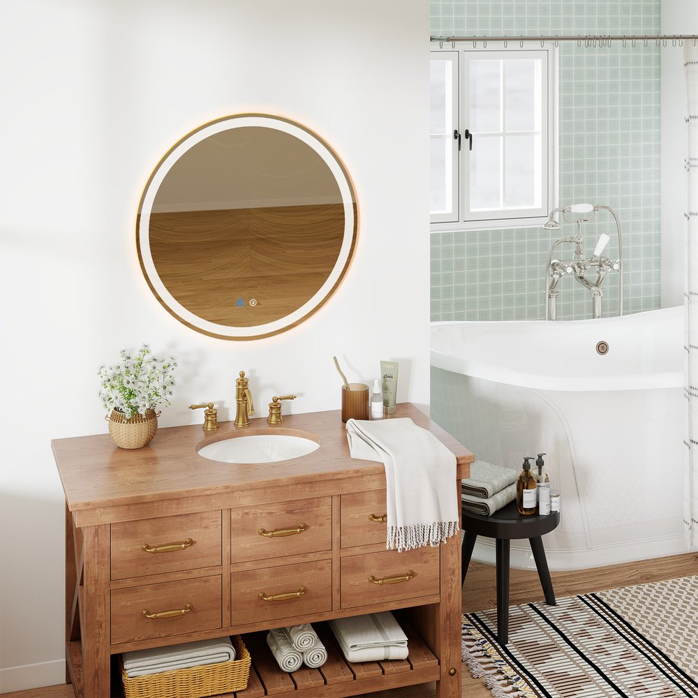 24" Round Lighted Frameless Anti Fog Bathroom Vanity Mirror
