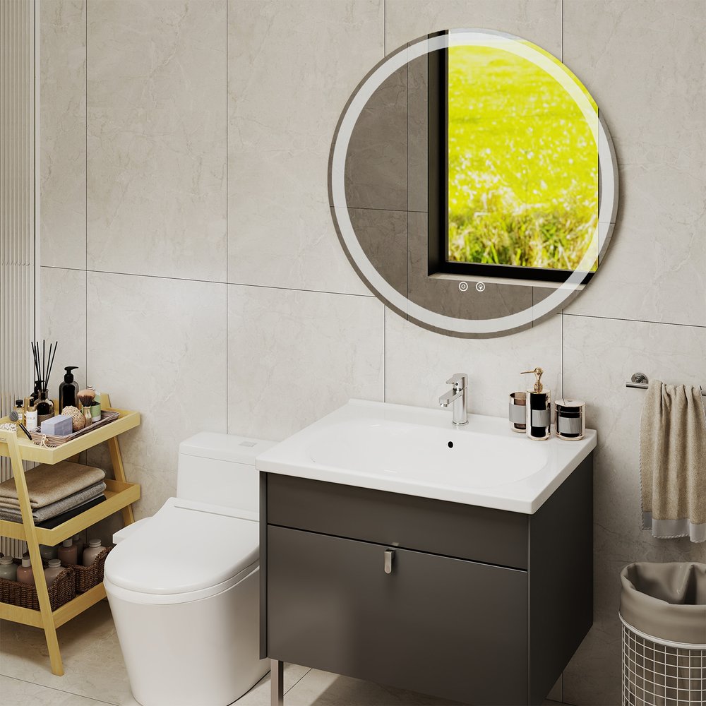 28" Round Lighted Frameless Anti Fog Bathroom Vanity Mirror