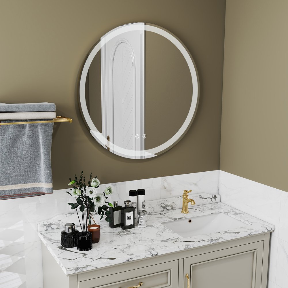 35" Round Lighted Frameless Anti Fog Bathroom Vanity Mirror