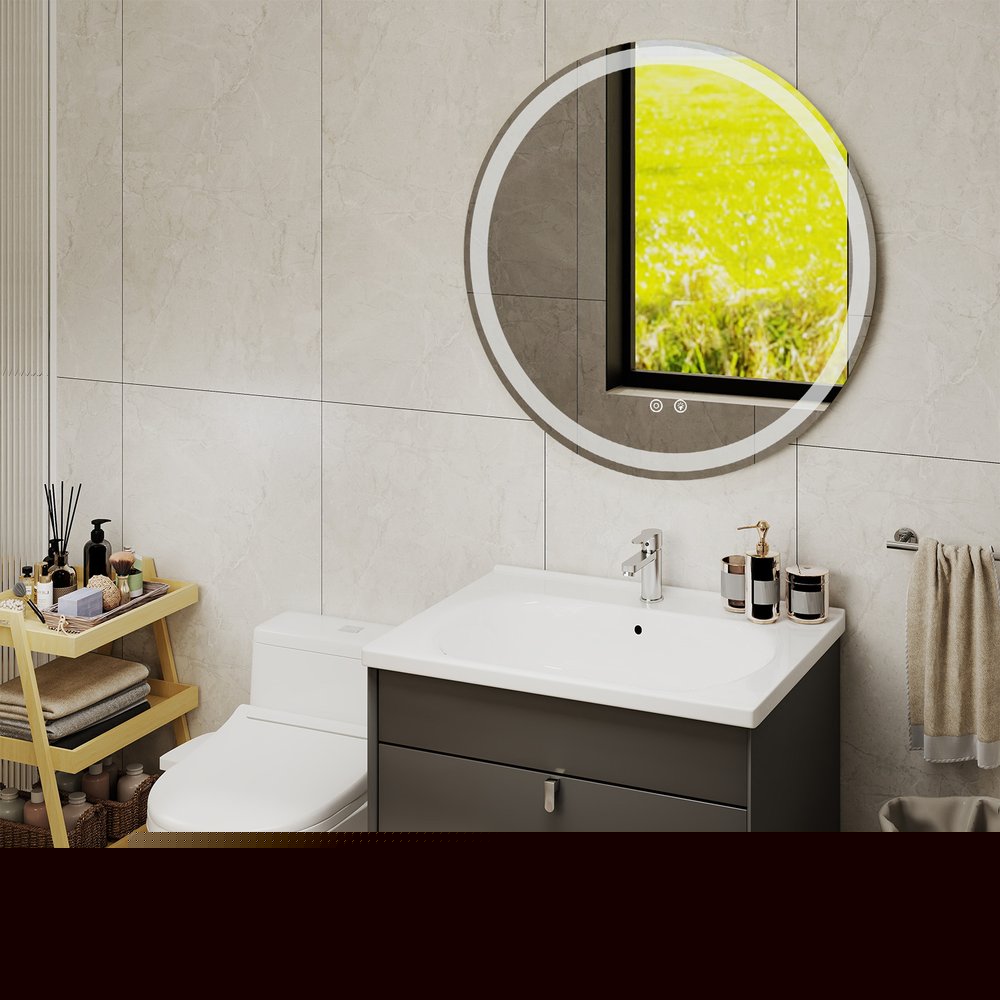 35" Round Lighted Frameless Anti Fog Bathroom Vanity Mirror