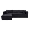 105" Black Corduroy Modular Left Chaise Style Sofa With Toss Pillows