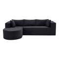 105" Black Corduroy Modular Left Rounded Chaise Style Sofa With Toss Pillows