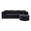 105" Black Corduroy Modular Right Rounded Chaise Style Sofa With Toss Pillows