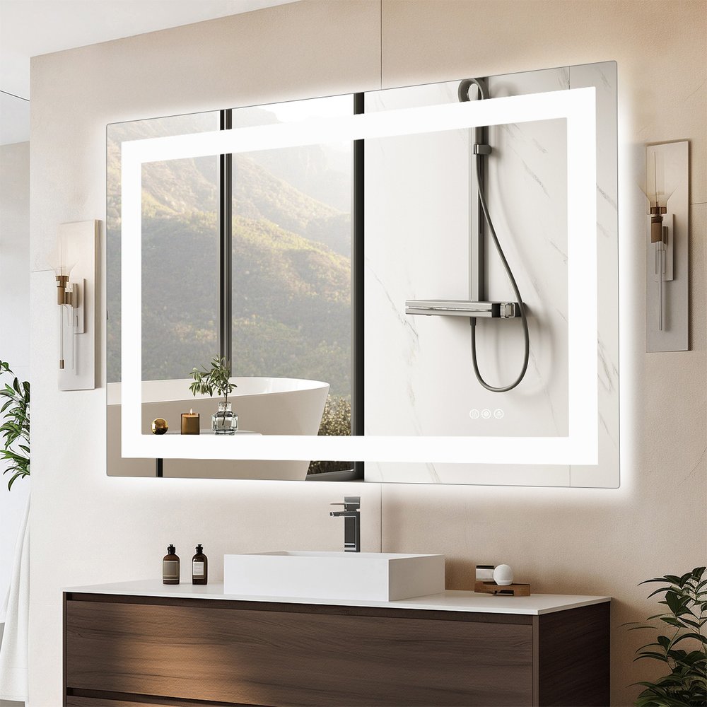 31" Lighted Frameless Anti Fog Bathroom Vanity Mirror