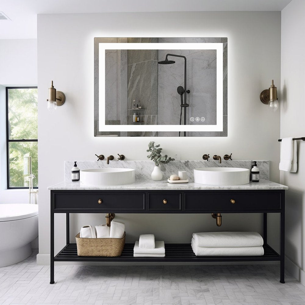 35" Lighted Frameless Bathroom Vanity Mirror
