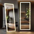 70" Silver Lighted Freestanding And Wall Mounted Framed Full Length Mirror