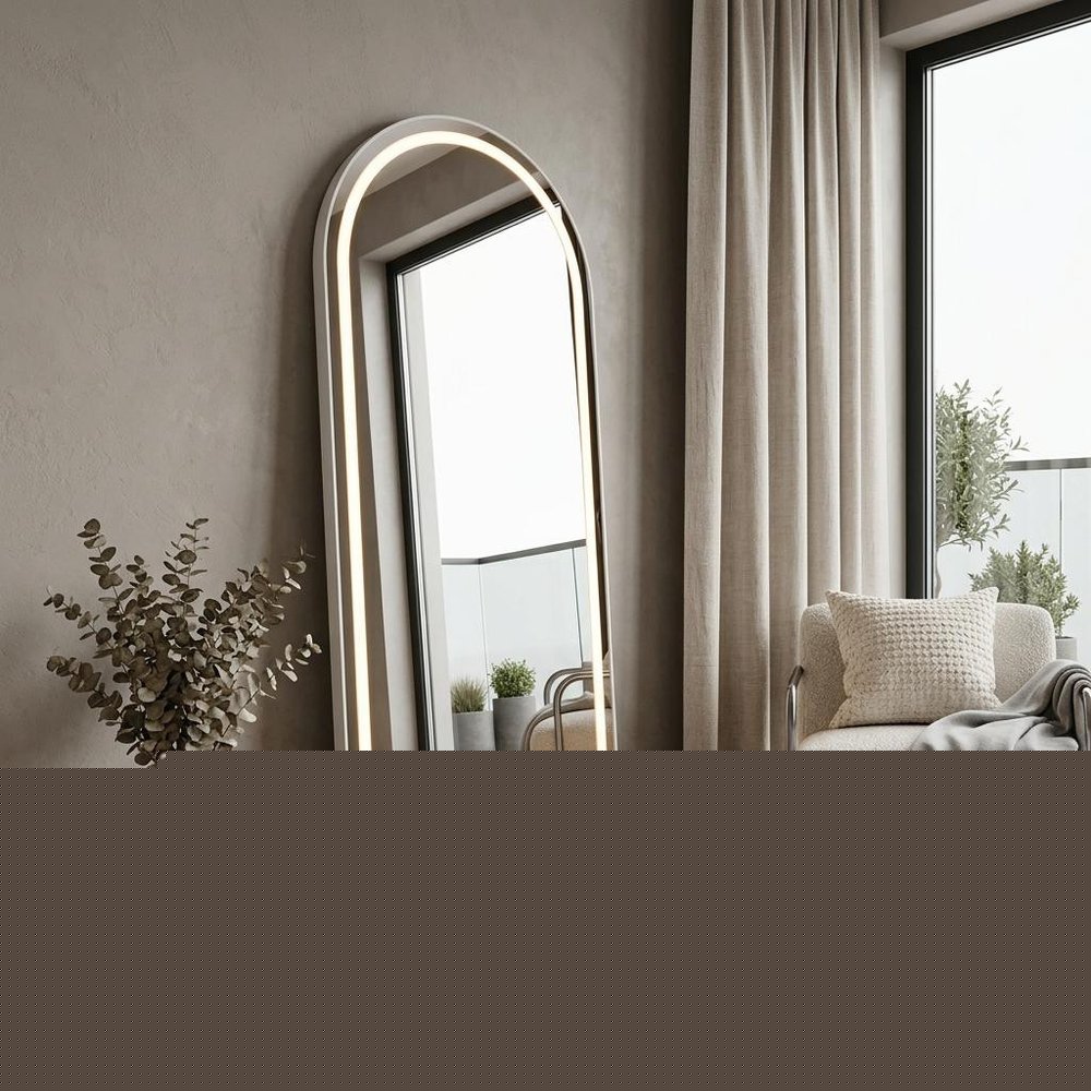 60" Arch Lighted Wall Mounted And Freestanding Frameless Full Length Mirror