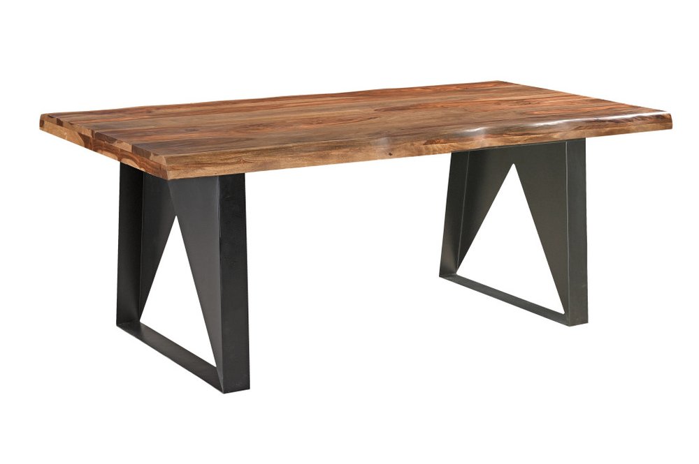 Eight Piece Natural and Black Solid Wood Dining Set with Six Chairs and Sideboard