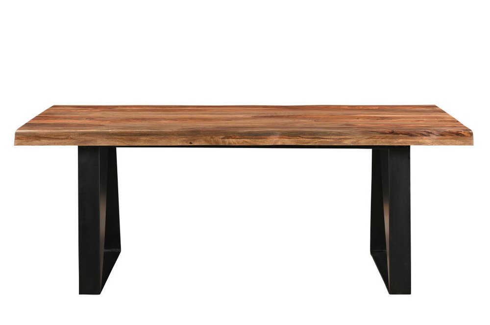 Eight Piece Natural and Black Solid Wood Dining Set with Six Chairs and Sideboard
