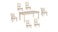 Seven Piece White Solid Wood Dining Set with Four Chairs