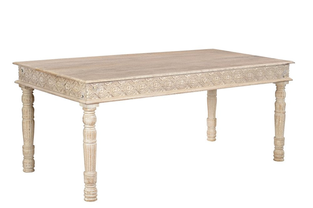 Seven Piece White Solid Wood Dining Set with Four Chairs