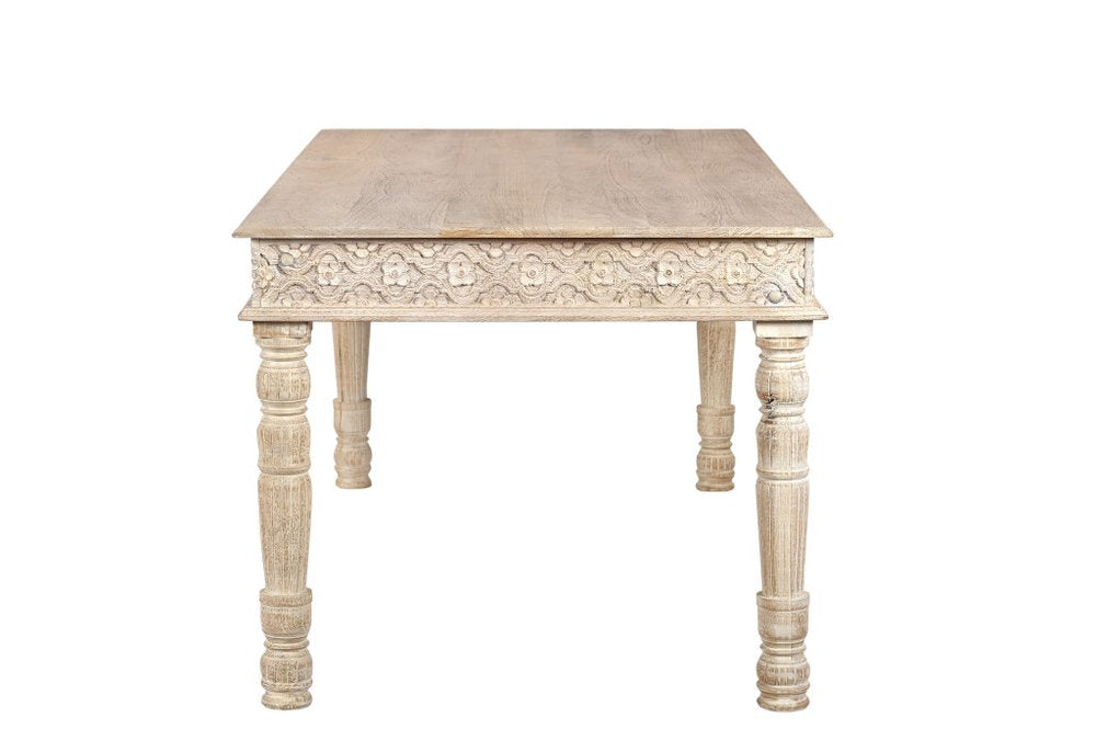 Seven Piece White Solid Wood Dining Set with Four Chairs