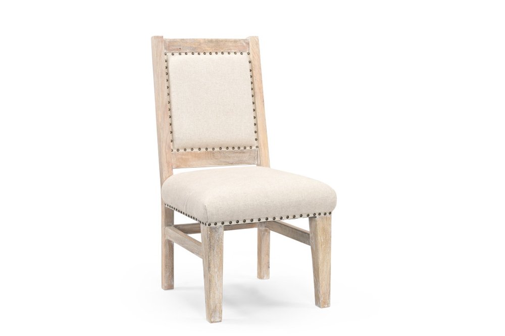 Seven Piece White Solid Wood Dining Set with Four Chairs