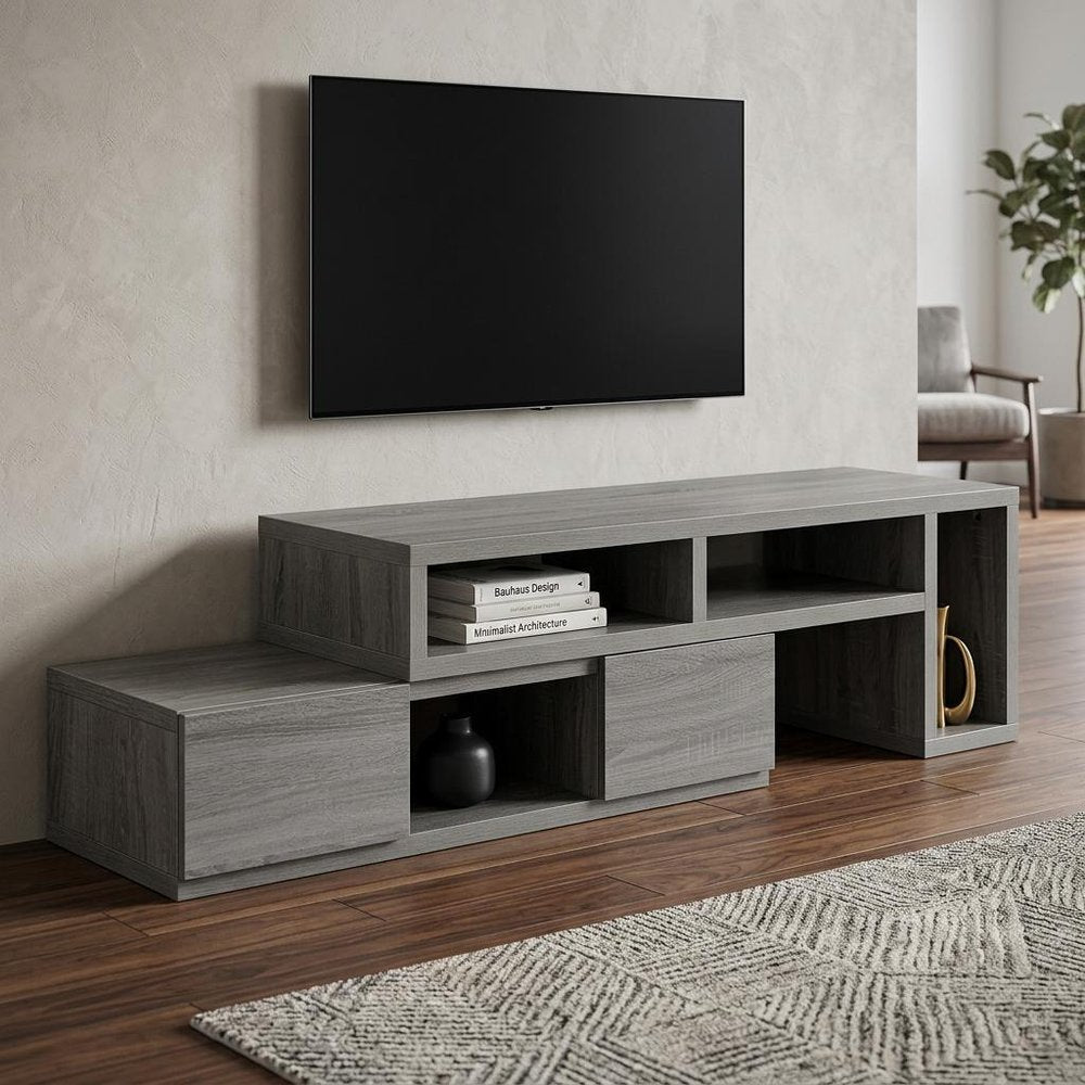 54" Gray Wood Enclosed and Open Storage TV Stand