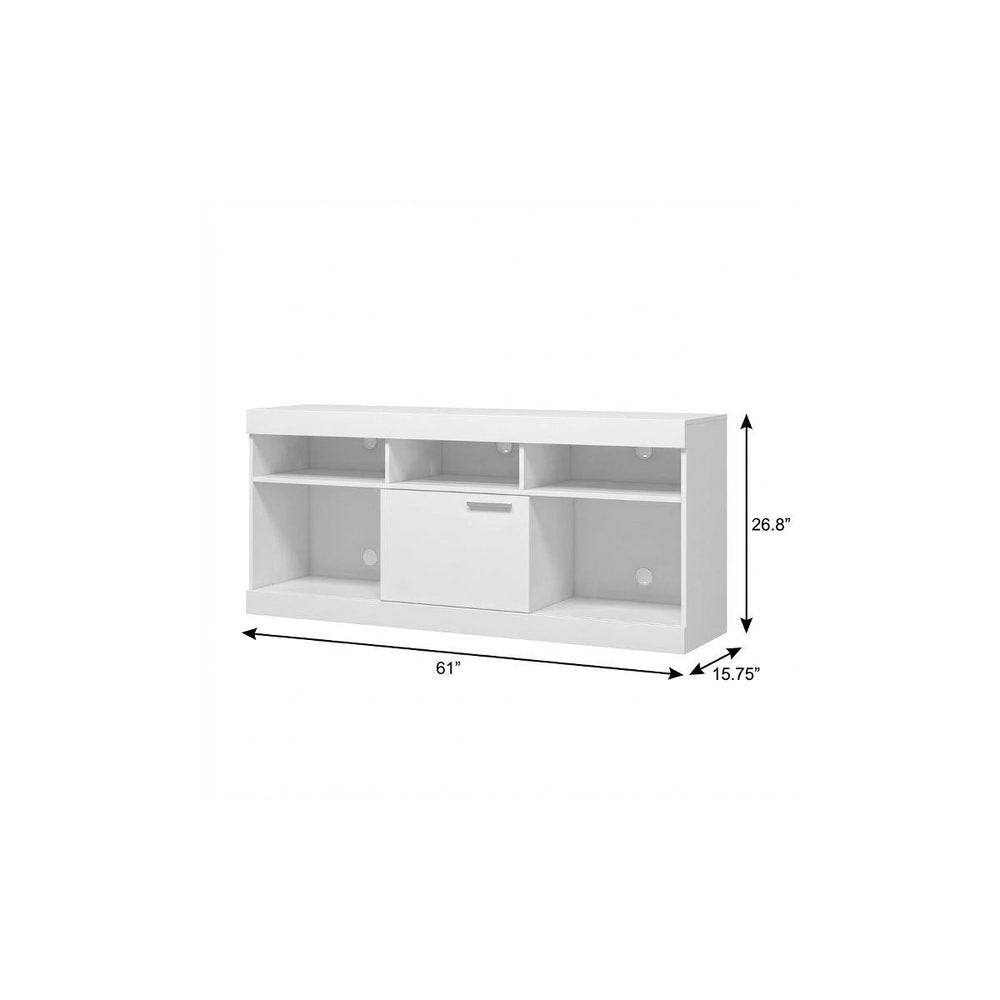 61" White Wood Enclosed and Open Storage TV Stand