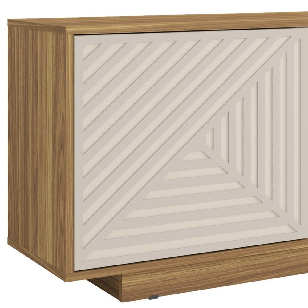 63" Oak And White Ribbed Texture Wood Enclosed and Open Storage TV Stand