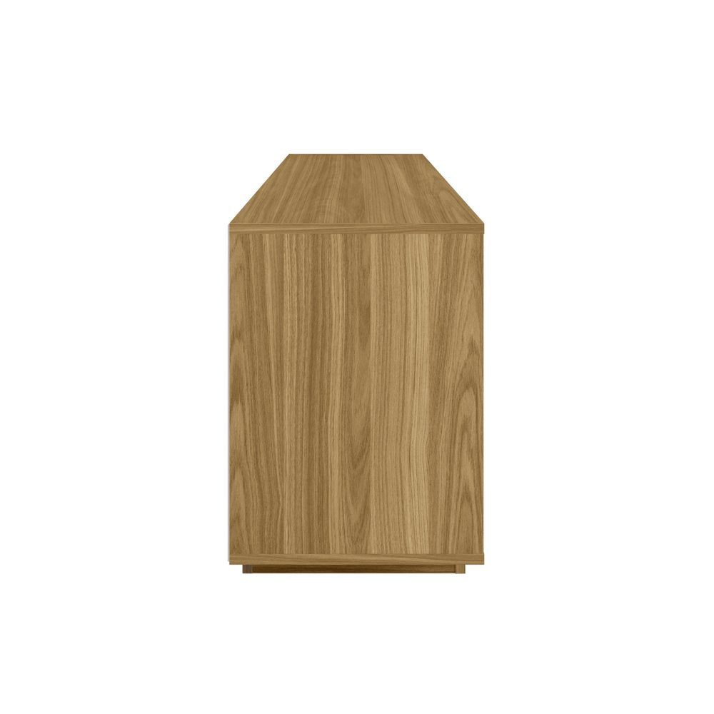 63" Oak And White Ribbed Texture Wood Enclosed and Open Storage TV Stand