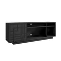 63" Black Carved Geometric Wood Enclosed and Open Storage TV Stand