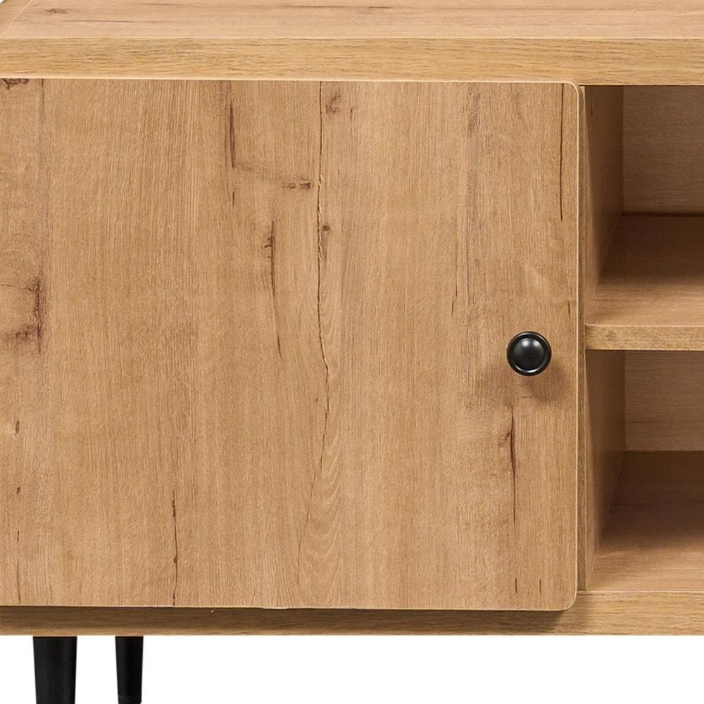 55" Oak Wood Enclosed and Open Storage TV Stand