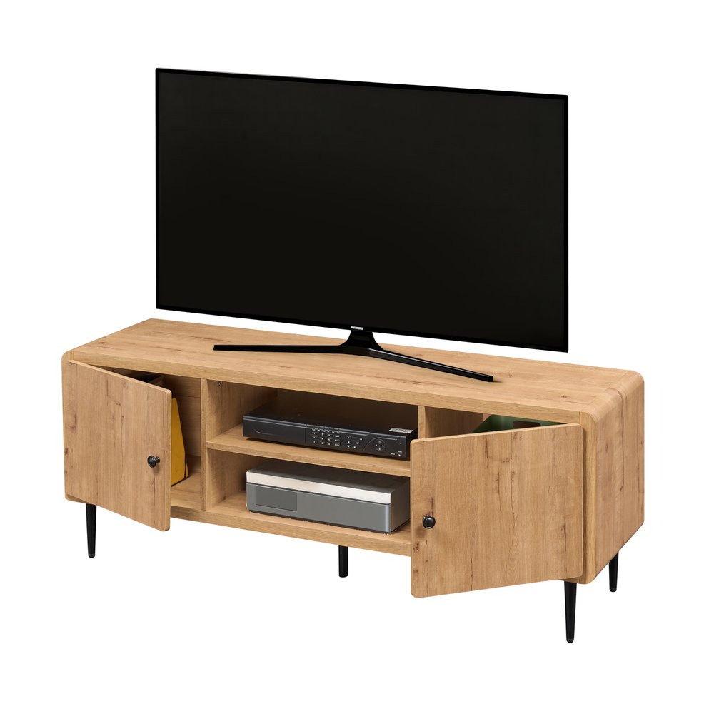 55" Oak Wood Enclosed and Open Storage TV Stand