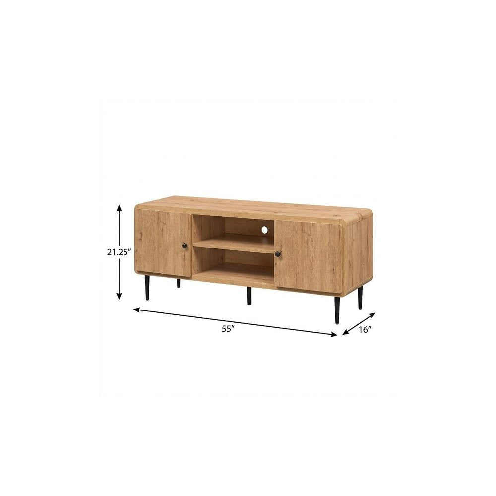 55" Oak Wood Enclosed and Open Storage TV Stand