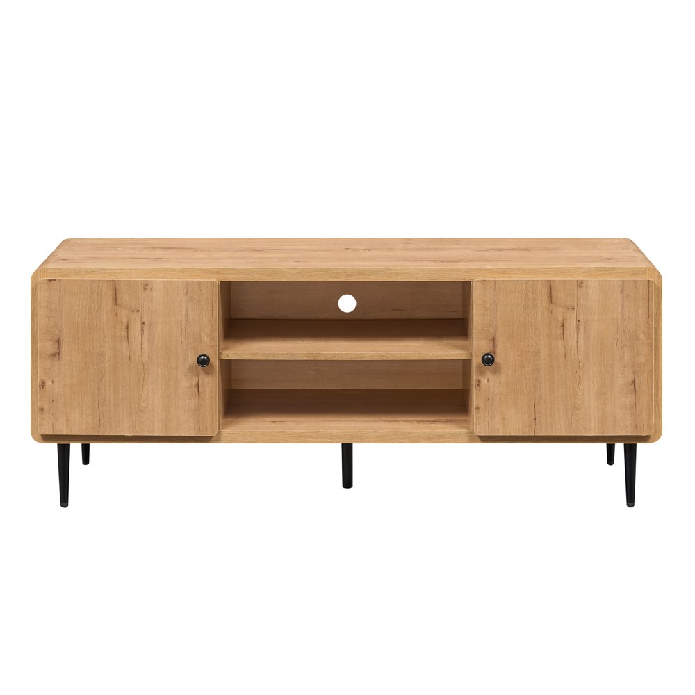 55" Oak Wood Enclosed and Open Storage TV Stand
