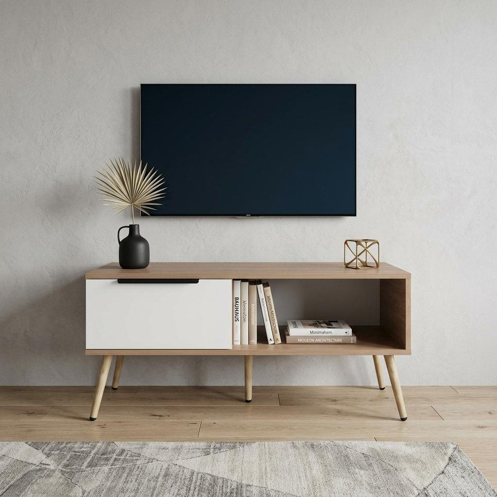 36" Beige Wood Fireplace Entertainment Center