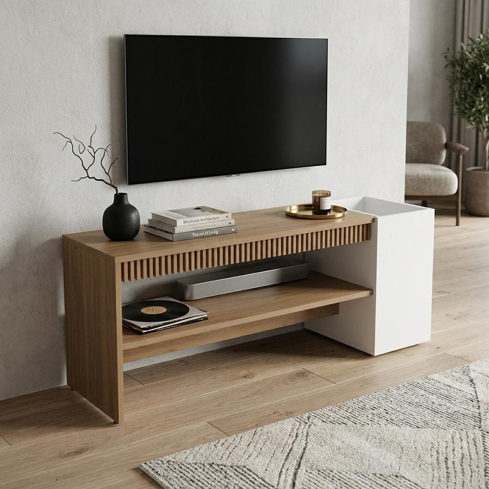 36" Beige Wood Fireplace Entertainment Center