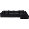 138" Black Chenille Modular Sofa With Ottoman And Toss Pillows