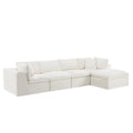 138" Beige Chenille Modular Sofa With Ottoman And Toss Pillows