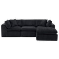 108" Black Chenille Modular Sofa With Ottoman And Toss Pillows