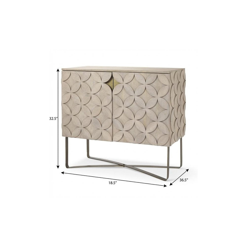 19" Brown and Gold Solid Wood and Metal Accent Cabinet With Two Doors