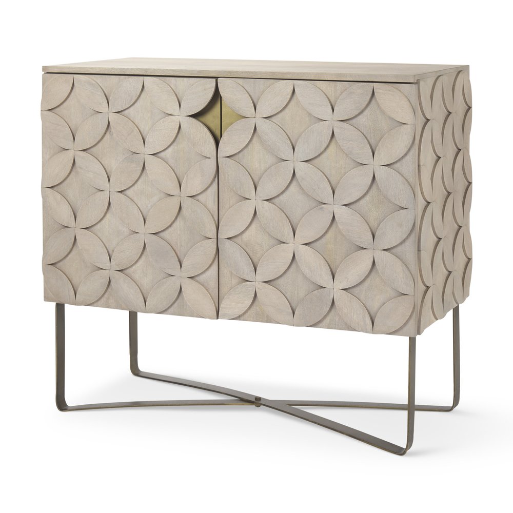 19" Brown and Gold Solid Wood and Metal Accent Cabinet With Two Doors