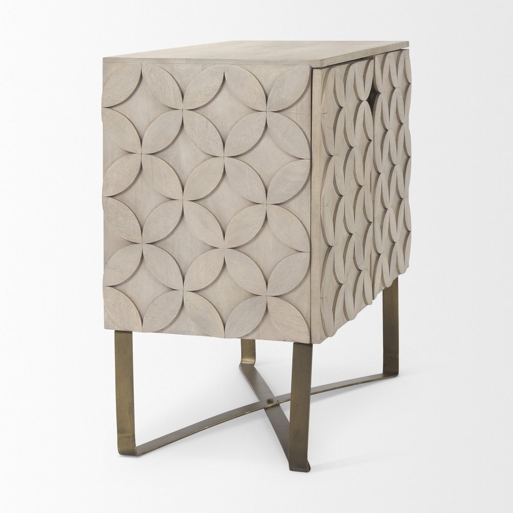 19" Brown and Gold Solid Wood and Metal Accent Cabinet With Two Doors