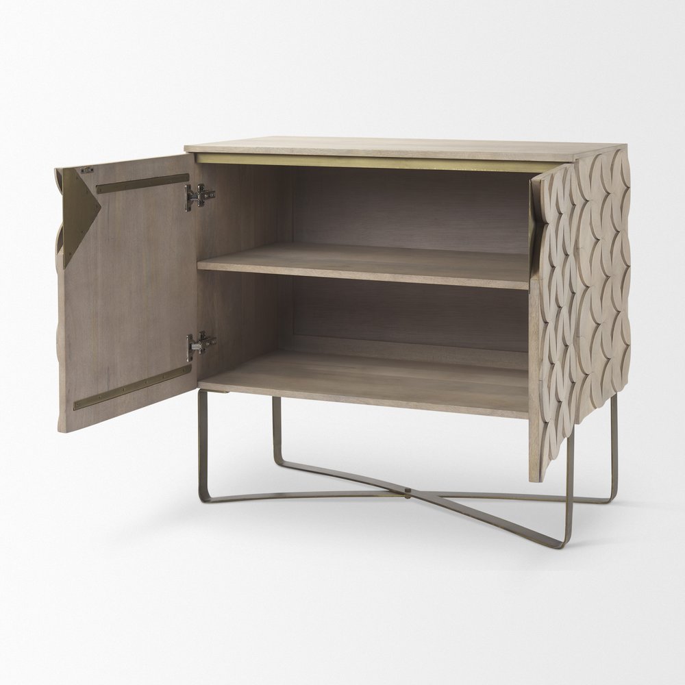 19" Brown and Gold Solid Wood and Metal Accent Cabinet With Two Doors